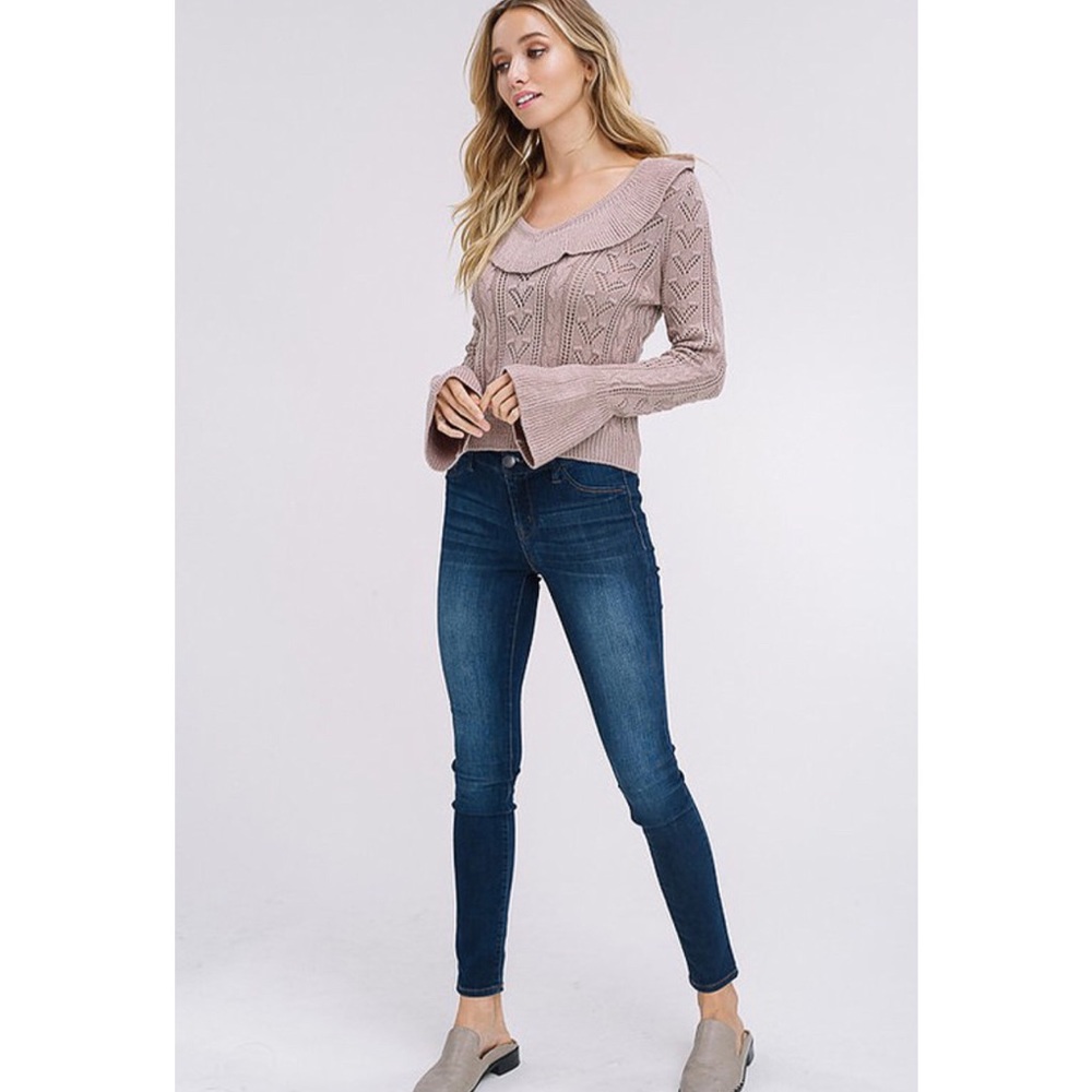 Last One!! Blush Cable Knit Ruffle Sweater - Picture 3 of 7